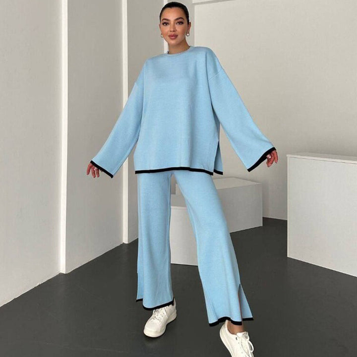 Damen lässiges Lounge-Set mit weitem Oberteil und stylishen Schlitzhosen Drune