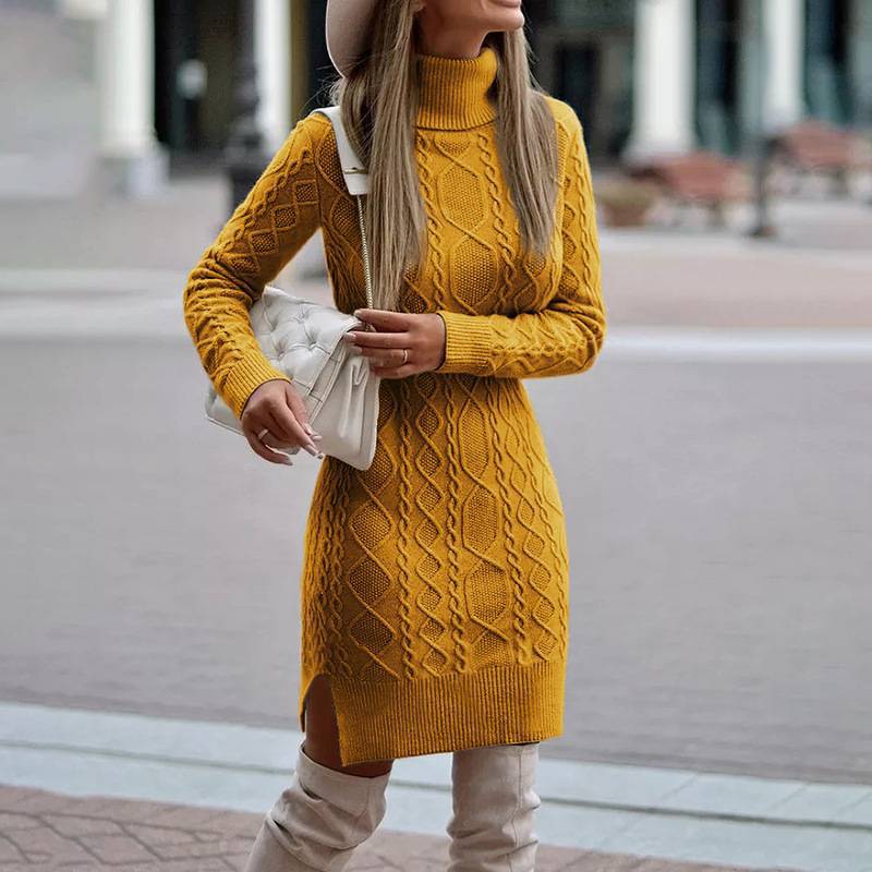 Damen Strickkleid mit Rollkragen Drune