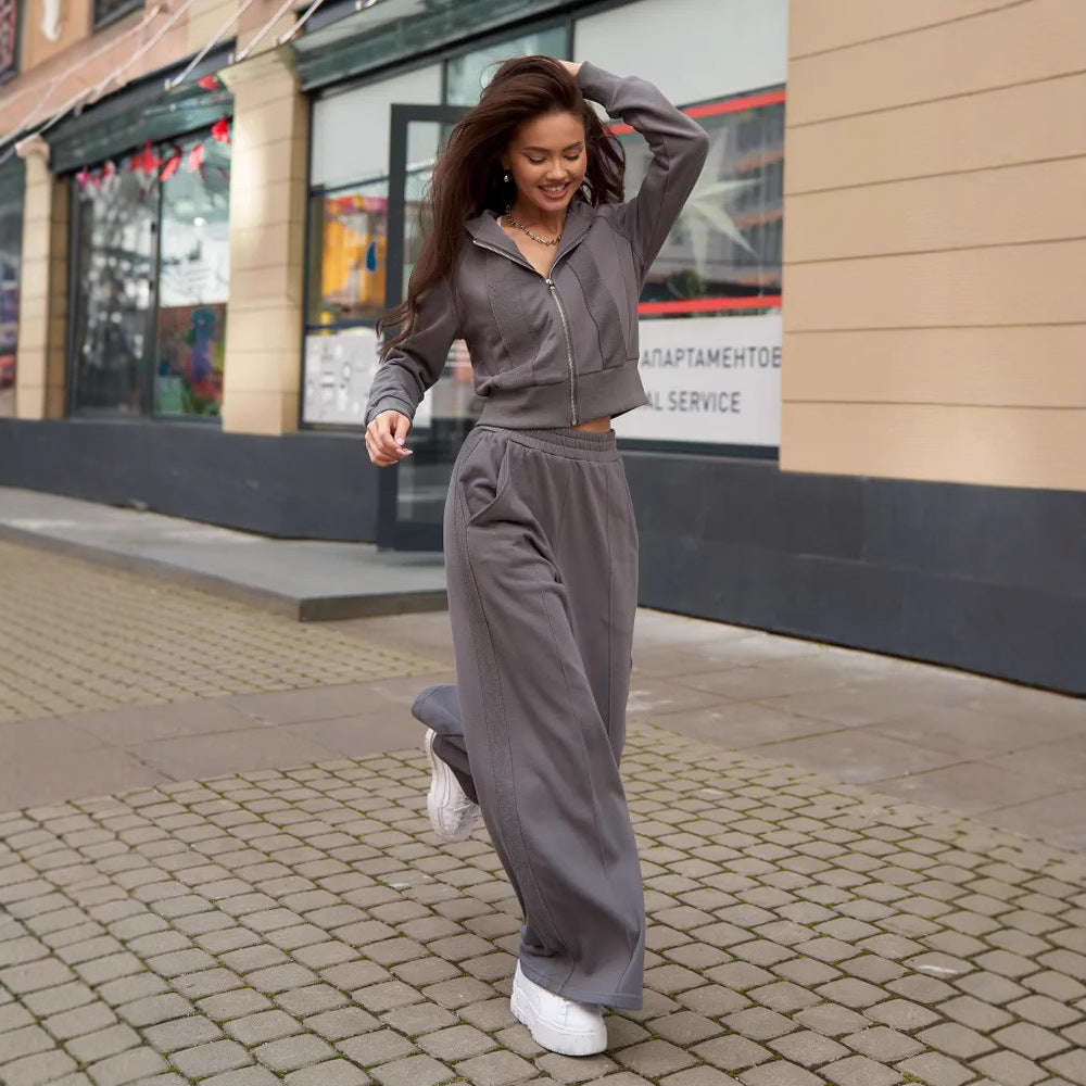 Damen Sportliches Hoodie- und Jogginghose-Set mit hohem Bund Drune