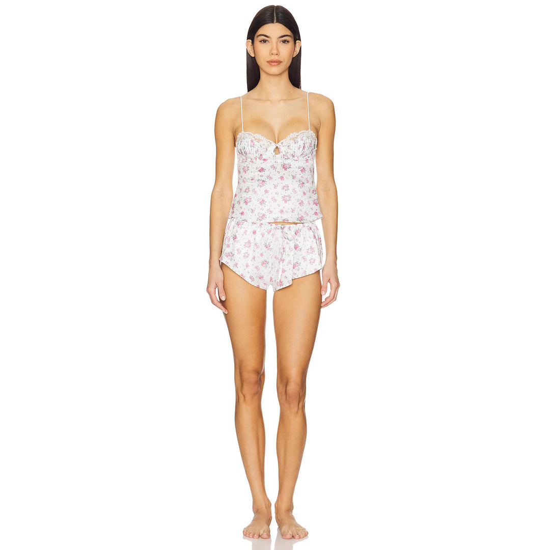 Damen Schlafset mit floralem Design und feinen Spaghettiträgern Drune