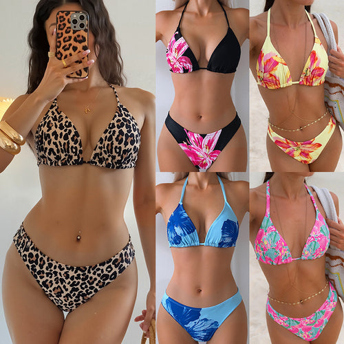 Damen Triangel-Bikini mit floralem Muster und verstellbaren Trägern Drune