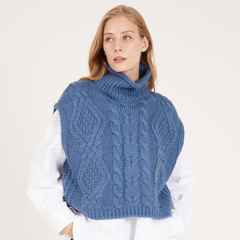 Damen modischer Strickpullover mit hohem Kragen und Zopfmuster Drune