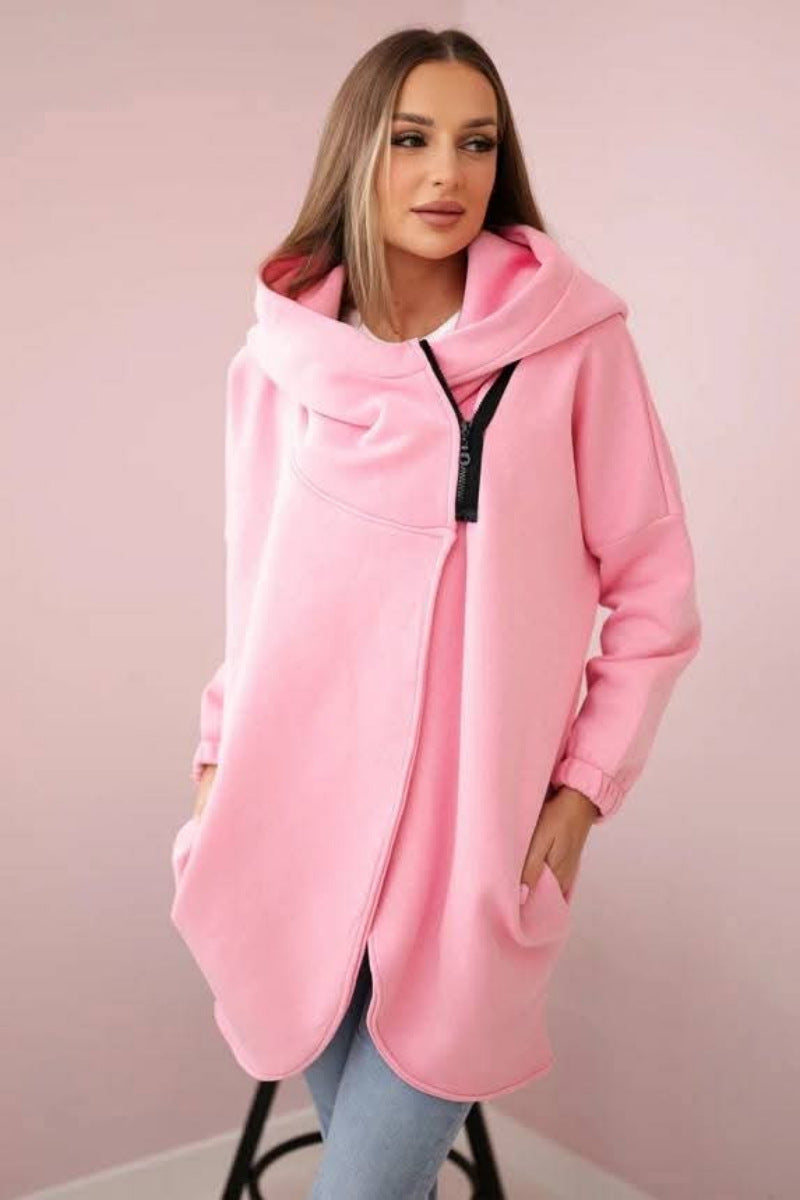 Drune | Asymmetrische Reißverschluss Kapuzenfleece Sweatjacke