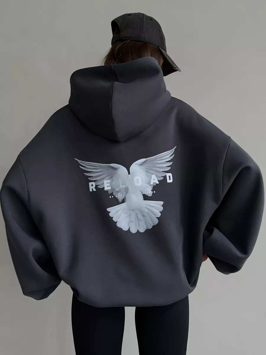 Damen Oversized Kapuzenpullover mit auffälligem Rückenprint Drune