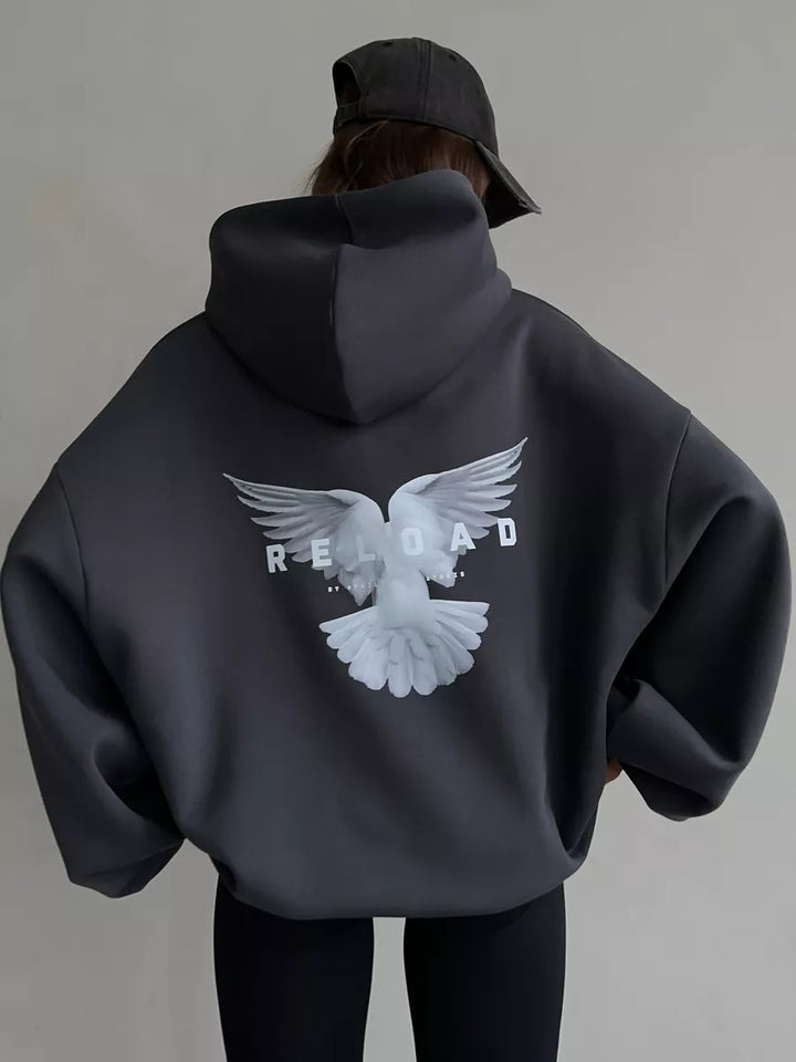 Damen Oversized Kapuzenpullover mit auffälligem Rückenprint Drune