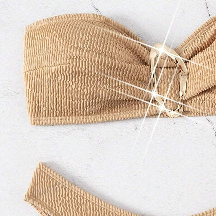 Damen Bandeau-Bikini mit modischem Knotendesign und elegantem Ringdetail Drune