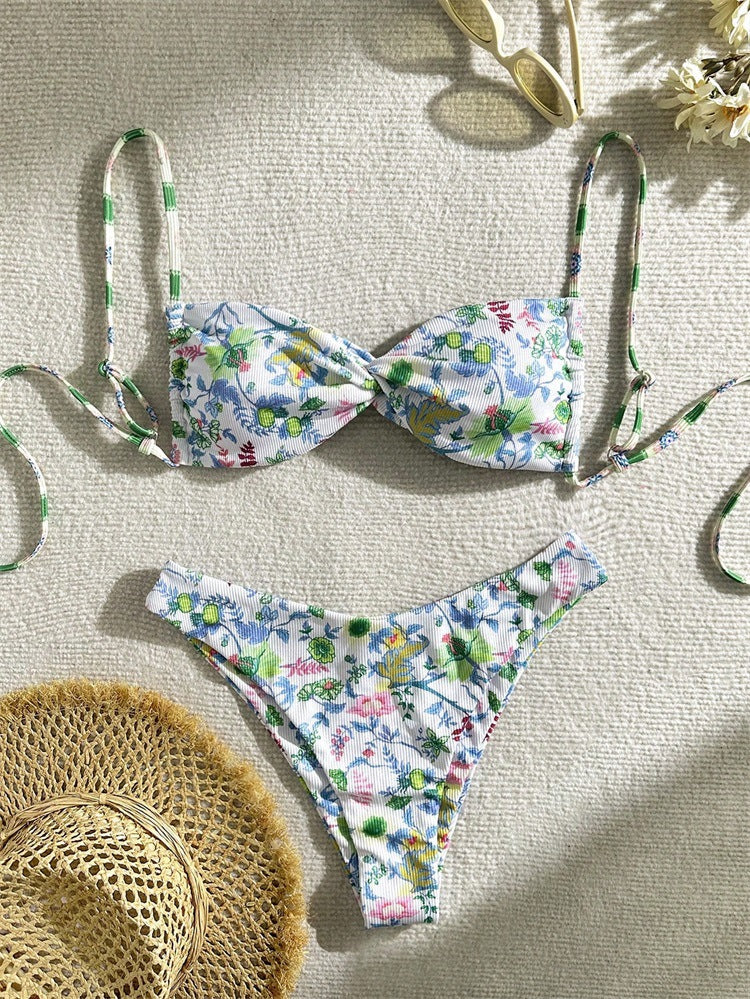 Damen Verschnörkelter Bikini mit floralem Design Drune