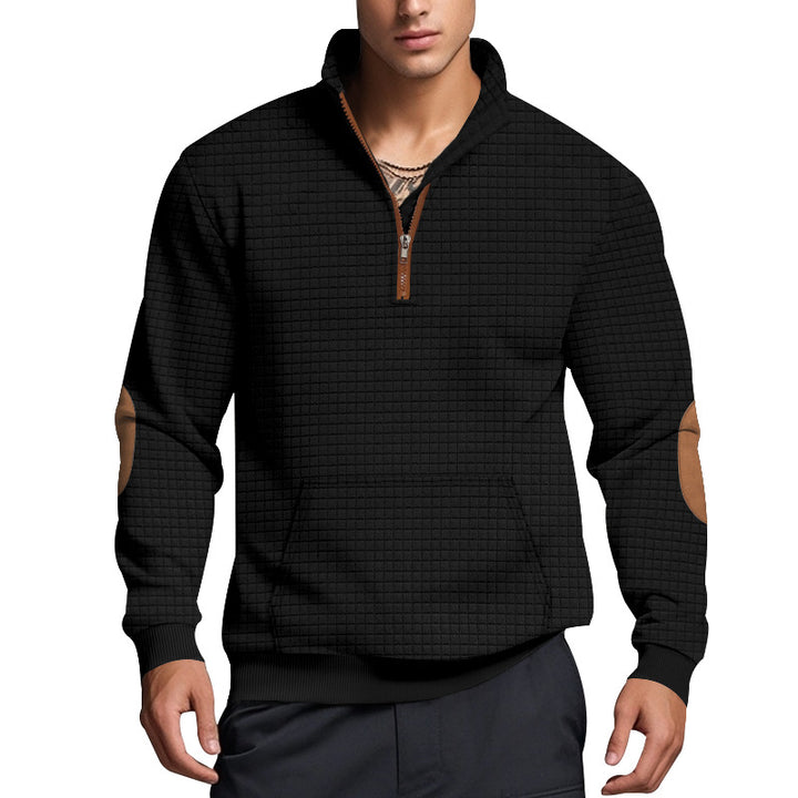 Herren nan gesteppter Halbzip Pullover mit Reißverschlusskragen und Kunstleder-Ellbogenpatches Drune