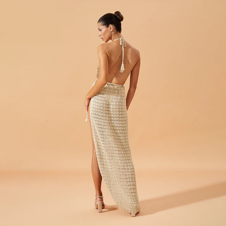 Damen figurbetontes Netzkleid mit raffiniertem Muster Drune