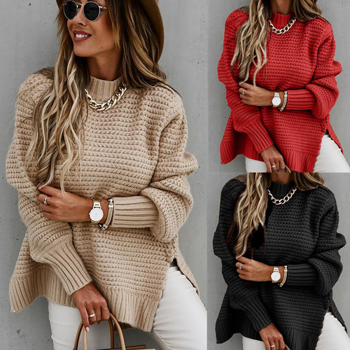 Damen Kuscheliger Strickpullover mit hochgeschlossenem Kragen und strukturiertem Design Drune