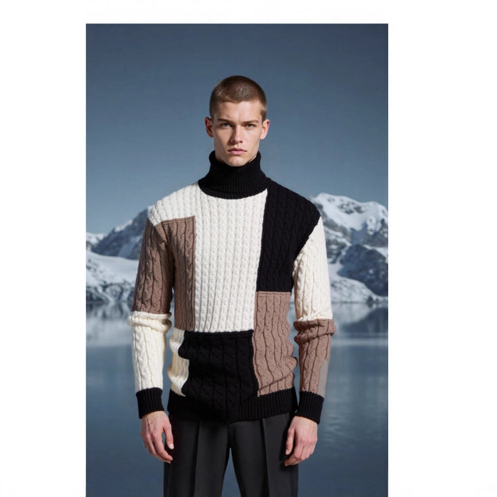 Herren modischer Strickpullover mit strukturiertem Zopfmuster und Stehkragen Drune