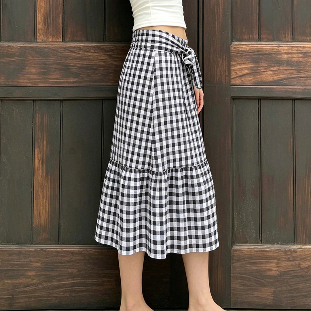 Damen Fließender Viskose-Rock mit taillierter High-Waist und Rüschensaum Drune