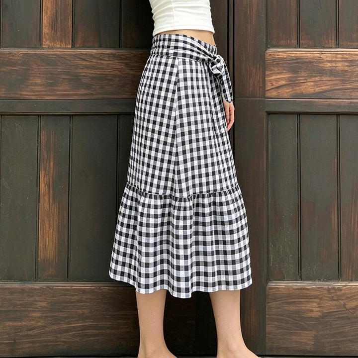 Damen Fließender Viskose-Rock mit taillierter High-Waist und Rüschensaum Drune
