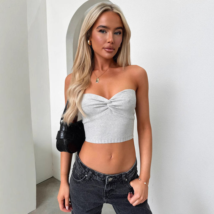 Damen Kurzarm Top mit elegantem Herz-Ausschnitt und geripptem Material Drune