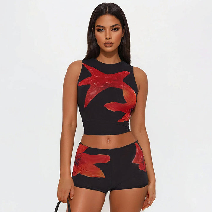 Damen Sportliches Crop-Top und kurze Hose Set Drune