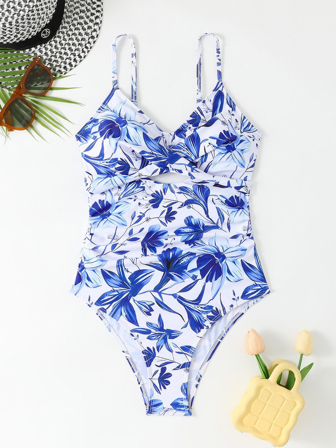 Damen Eleganter Einteiler Badeanzug mit floralem Design Drune