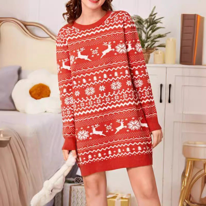 Damen Kuscheliges Strickkleid mit festlichem Rentier-Design Drune