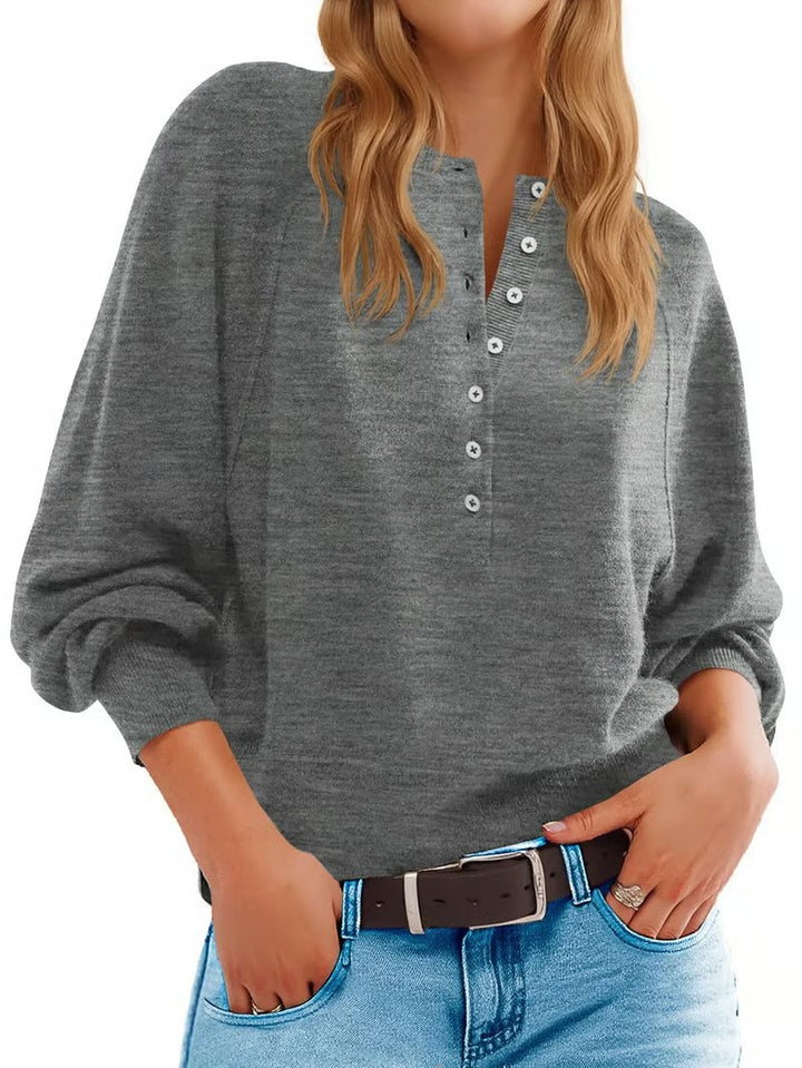 Damen lässiger Pullover mit Knopfleiste und weitem Schnitt Drune