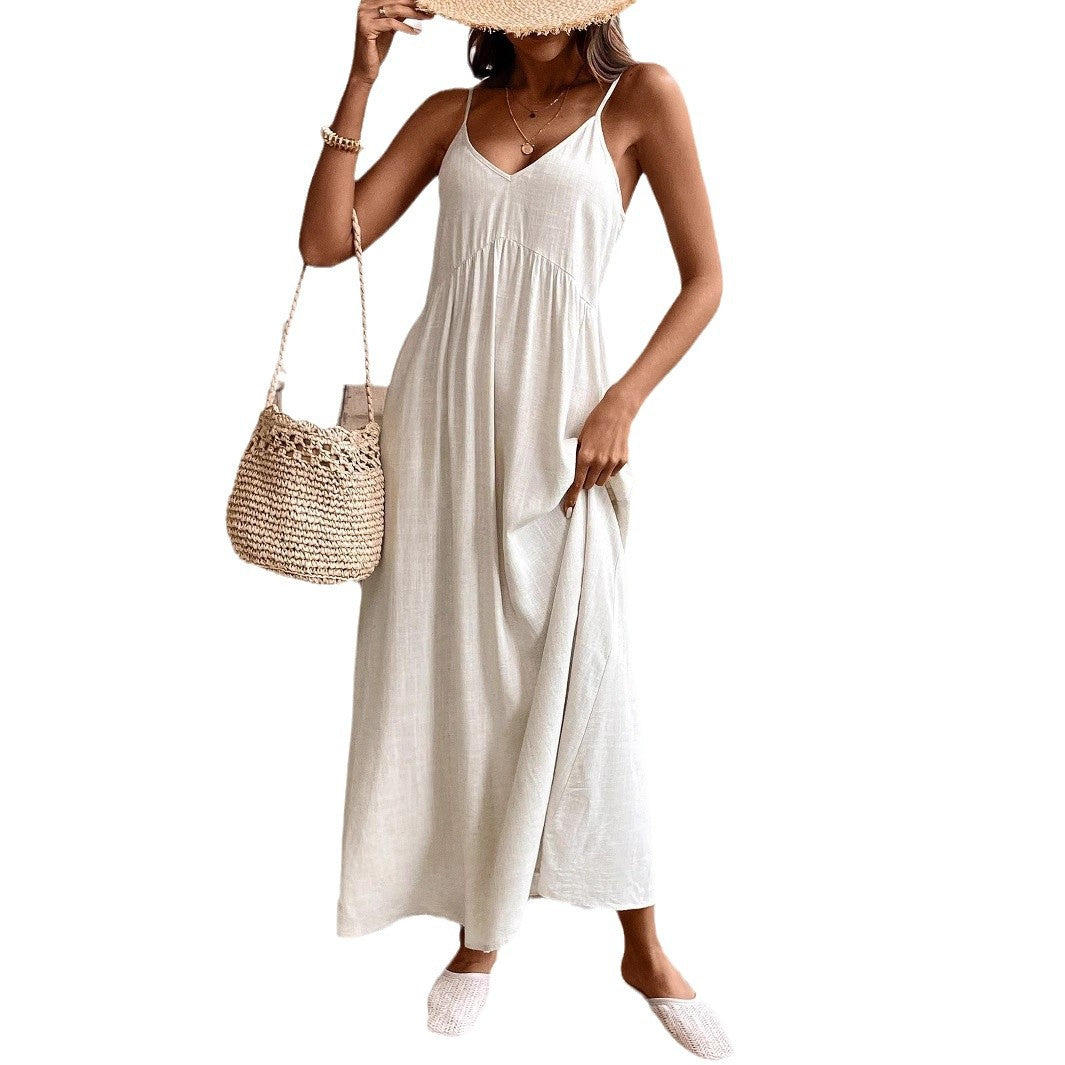 Damen Maxikleid mit Spaghetti-Trägern und lockerer Silhouette Drune