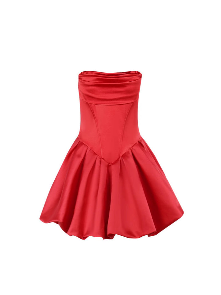 Damen Rüschensminikleid mit schulterfreiem Design und voluminösem Rock Drune
