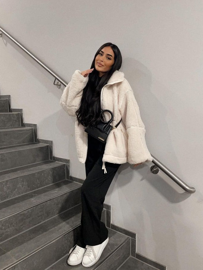 Drune | Damen Teddyjacke Warm Oversized Mit Reißverschluss