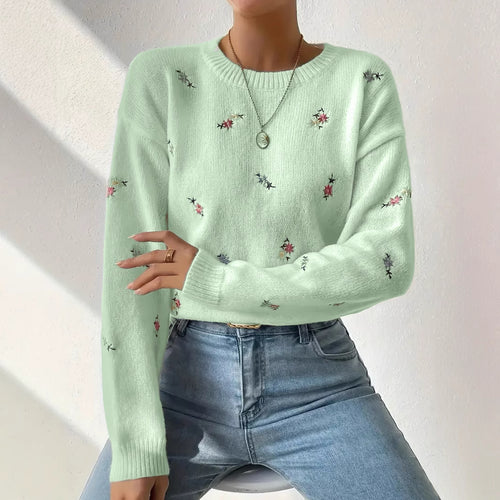 Damen festlicher Pulli mit floralen Stickereien und lässigem Schnitt Drune