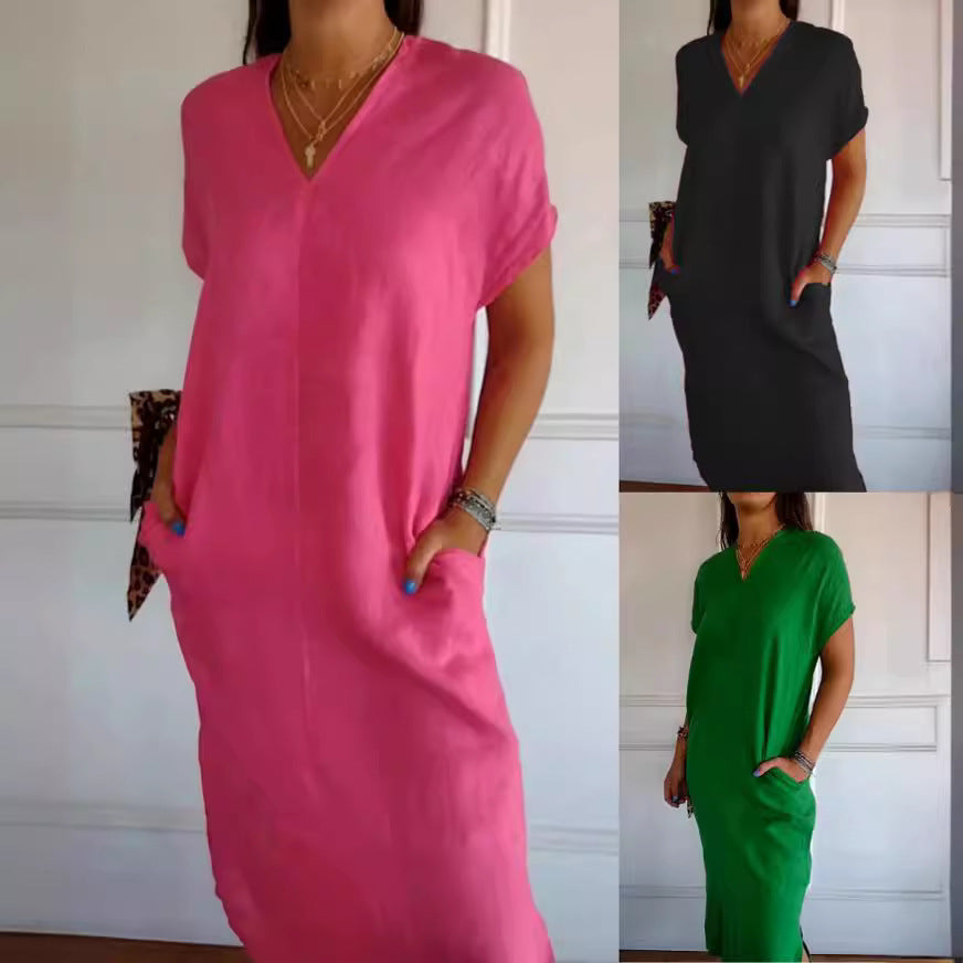 Damen luftiges Leinenkleid mit praktischen Seitentaschen Drune