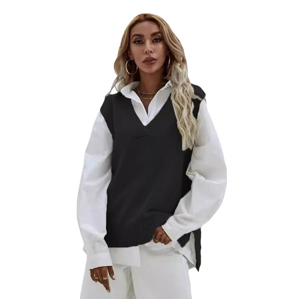 Damen Strickweste mit V-Ausschnitt und modernen Details Drune