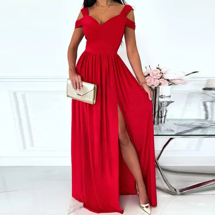 Damen Maxikleid mit Schulterträgern und elegantem Schlitz Drune