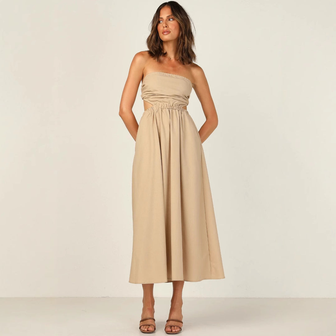 Damen Strapless Maxikleid mit seitlichem Cut-Out und praktischem Taschen-Design Drune