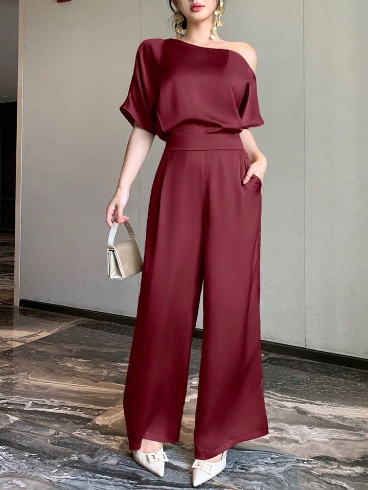 Damen Ein Schulter Jumpsuit mit weitem Bein und elegantem Schnitt Drune