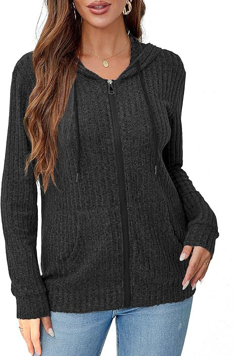 Damen gemütlicher Strick-Hoodie mit Reißverschluss Drune