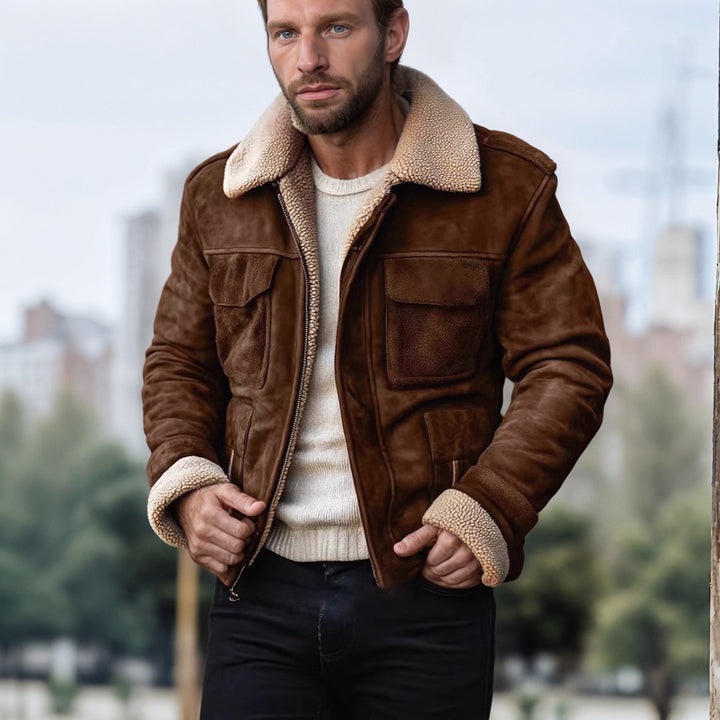 Herren Lederjacke mit warmem Sherpa-Futter und praktischen Taschen Drune