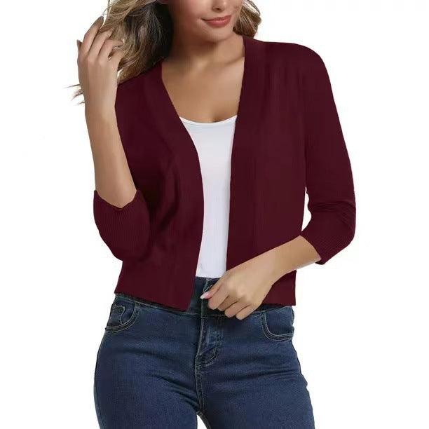 Damen nan offener Kurzcardigan mit dreiviertelärmeln und elastischem Saum Drune