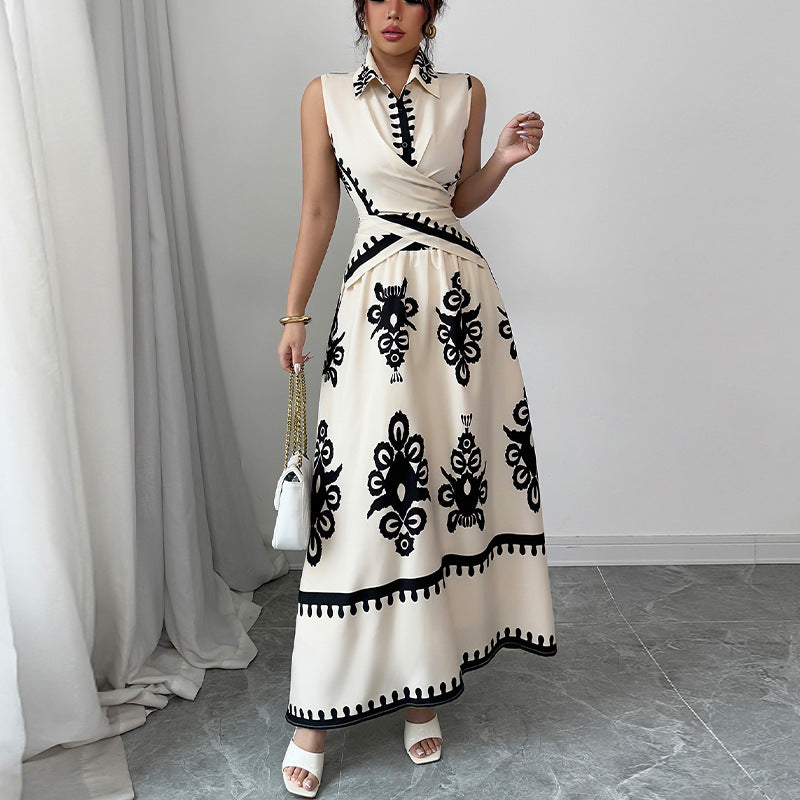 Damen Maxikleid mit einem modernen Wickeldesign und floralen Mustern Drune