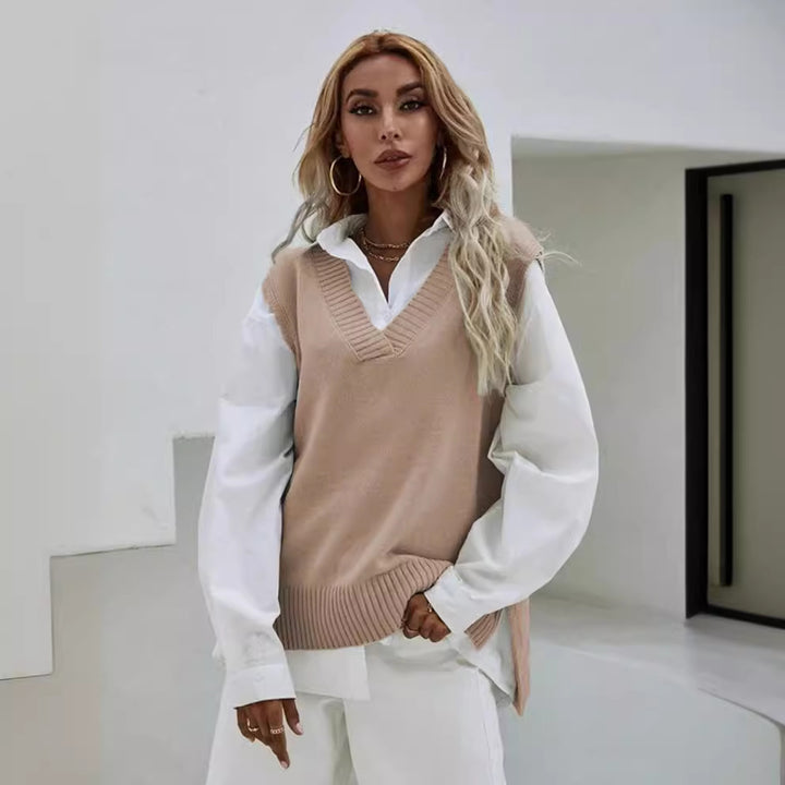 Damen Strickpullover mit V-Ausschnitt und lässigem Schnitt Drune