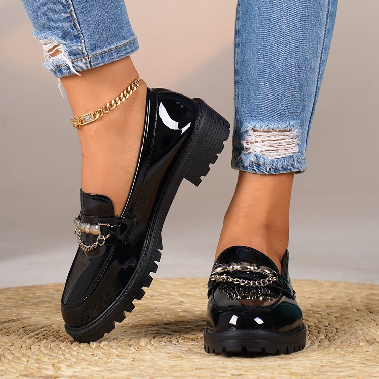 Damen nan elegante Lack-Plateau-Loafer mit dekorativer Schleife und profilierter Gummisohle Drune