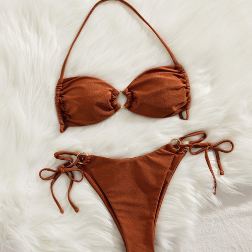 Damen Bandeau-Bikini mit schimmerndem Stoff und raffinierten Details Drune