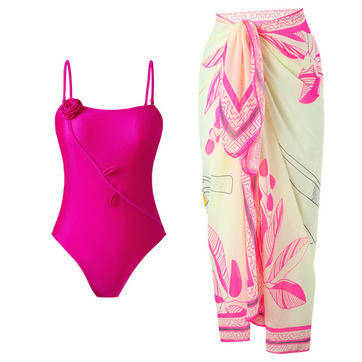 Damen Einteiler Badeanzug mit floralem Design und passendem Strandüberwurf Drune
