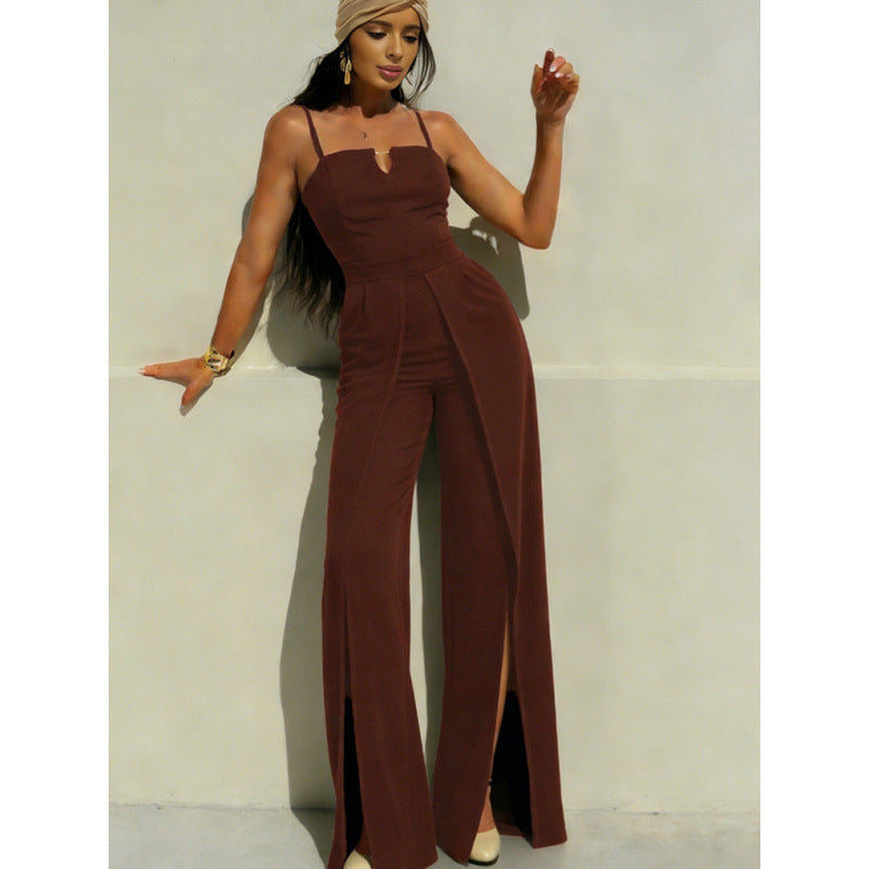 Damen Elegantes Langarm-Overall mit hochgeschlossenem Ausschnitt und seitlichem Schlitz Drune