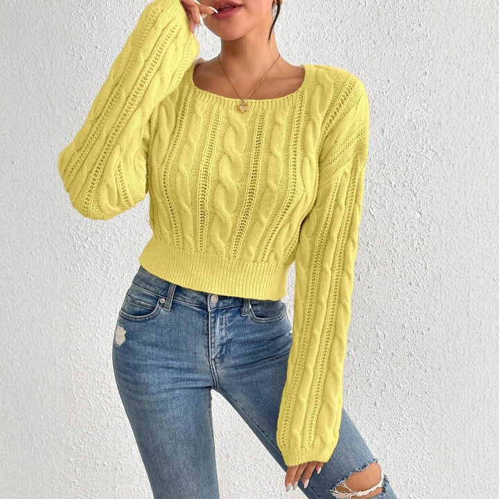 Damen Grobstrickpullover mit modernem Zopfmuster und weitem Rundhalsausschnitt Drune