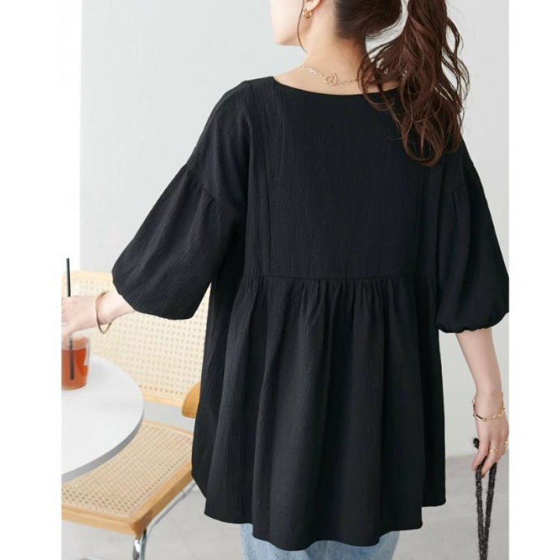 Damen Bluse mit ausgestellten Ärmeln und V-Ausschnitt Drune