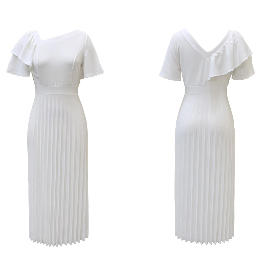 Damen Plisseekleid mit elegantem Rüschendesign und V-Ausschnitt Drune