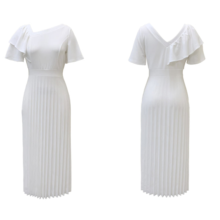 Damen Plisseekleid mit elegantem Rüschendesign und V-Ausschnitt Drune