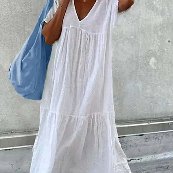 Damen lässiges Sommerkleid mit V-Ausschnitt und voluminösem Rock Drune