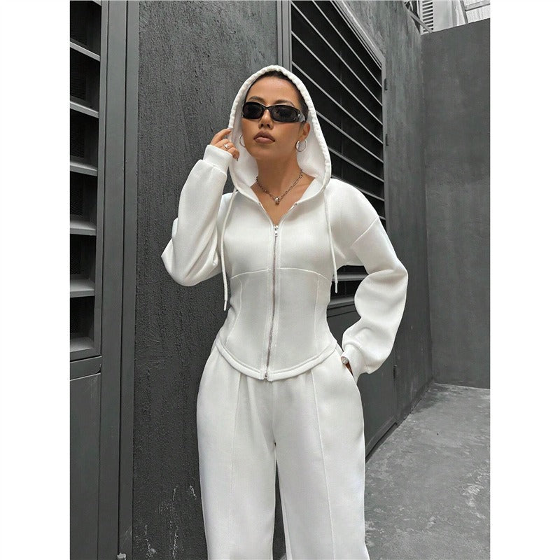 Damen figurbetontes Hoodie-Set mit dezenten Zipperdetails Drune