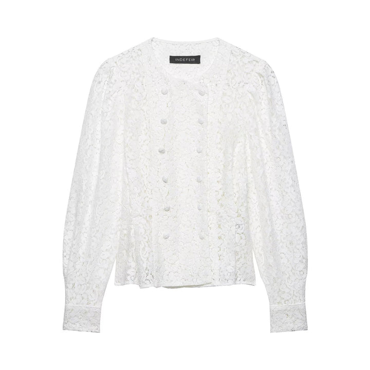 Damen Spitzenbluse mit dekorativen Knöpfen und eleganter Passform Drune
