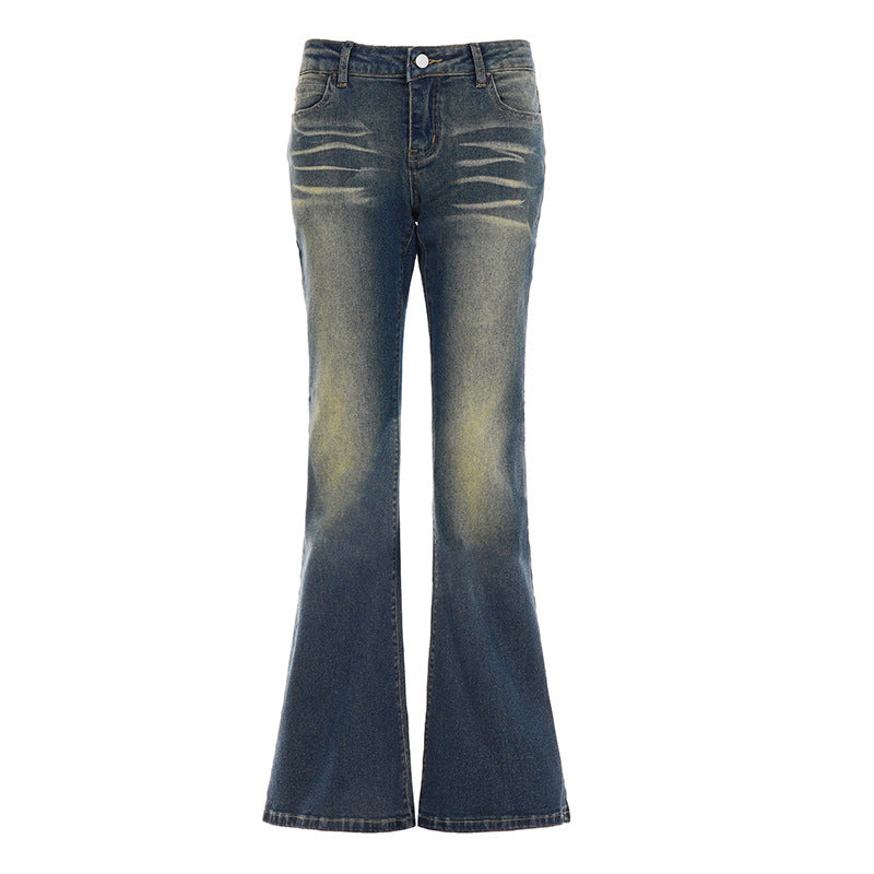 Damen Flared Jeans mit hohem Bund und schickem Used-Look Drune