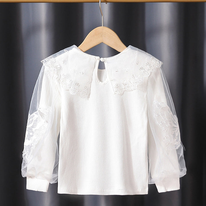 Mädchen Bluse mit transparenten Puffärmeln und floralem Spitzenbesatz Drune