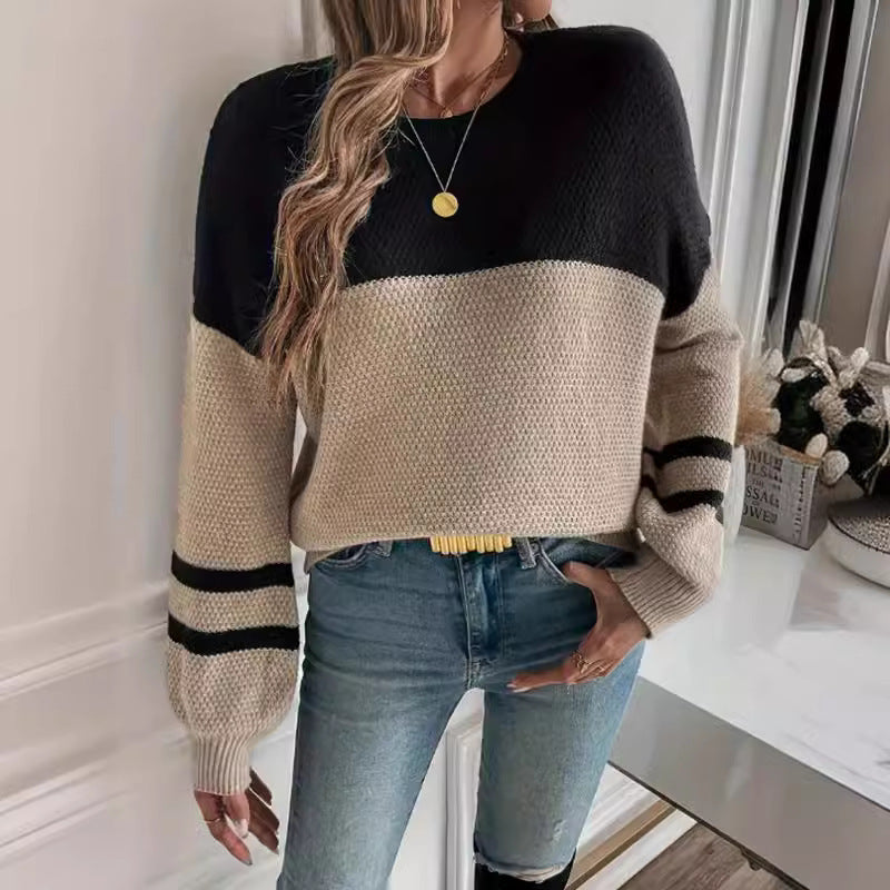 Damen modischer Pullover mit strukturiertem Design und sportlichem Streifenmuster Drune